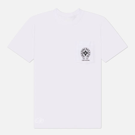 фото Мужская футболка chrome hearts welcome to las vegas horseshoe logo pocket, цвет белый, размер s