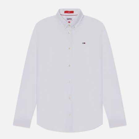 фото Мужская рубашка tommy jeans stretch oxford cotton slim fit, цвет белый, размер s