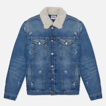 фото Мужская джинсовая куртка tommy jeans teddy trucker, цвет синий, размер s