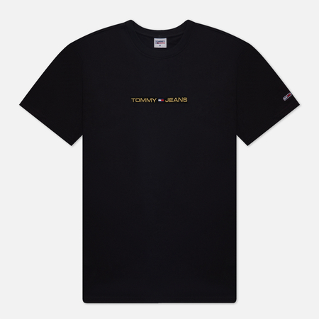 фото Мужская футболка tommy jeans classics gold linear, цвет чёрный, размер s
