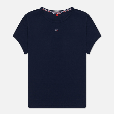 фото Женская футболка tommy jeans essential rib, цвет синий, размер xs