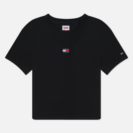 фото Женская футболка tommy jeans classics xs badge, цвет чёрный, размер s