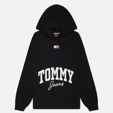 фото Женская толстовка tommy jeans oversized new varsity hoodie, цвет чёрный, размер xs