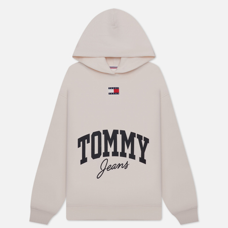 фото Женская толстовка tommy jeans oversized new varsity hoodie, цвет белый, размер s
