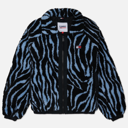 фото Женская флисовая куртка tommy jeans zebra print padded sherpa, цвет чёрный, размер xs