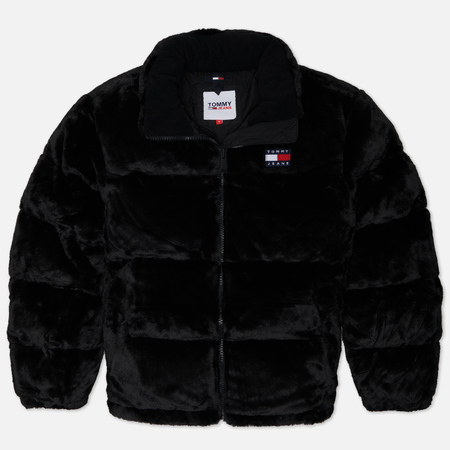 фото Женский пуховик tommy jeans faux fur puffer, цвет чёрный, размер s