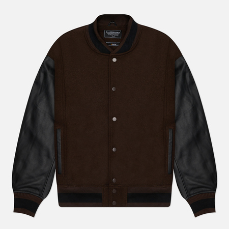фото Мужская куртка бомбер frizmworks cowhide leather varsity, цвет коричневый, размер m