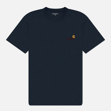 фото Мужская футболка carhartt wip american script, цвет синий, размер s