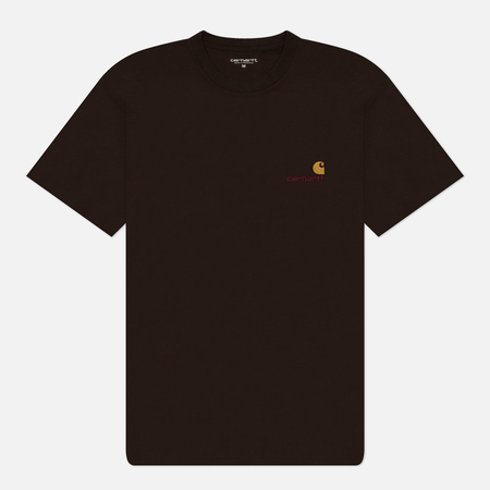 фото Мужская футболка carhartt wip american script, цвет коричневый, размер s