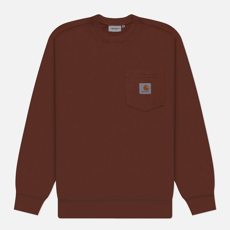 фото Мужская толстовка carhartt wip pocket, цвет коричневый, размер s