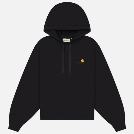 фото Женская толстовка carhartt wip w' hooded american script, цвет чёрный, размер s