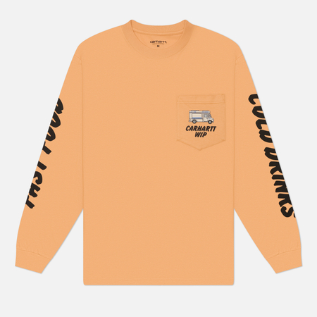 фото Мужской лонгслив carhartt wip cold drinks, цвет оранжевый, размер s