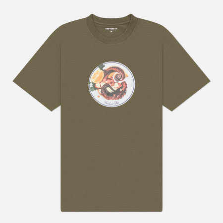 фото Мужская футболка carhartt wip octopus, цвет оливковый, размер xl