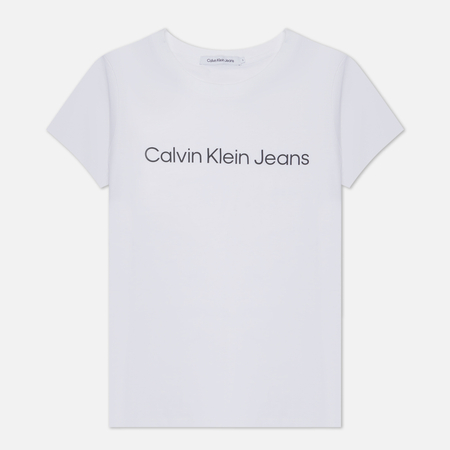 фото Женская футболка calvin klein jeans slim organic cotton logo, цвет белый, размер xs
