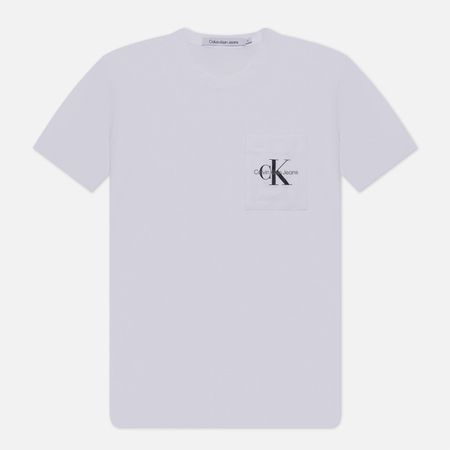 фото Мужская футболка calvin klein jeans slim monogram pocket, цвет белый, размер s