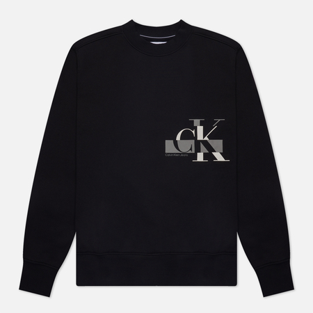 фото Мужская толстовка calvin klein jeans glitched ck logo crew neck, цвет чёрный, размер s
