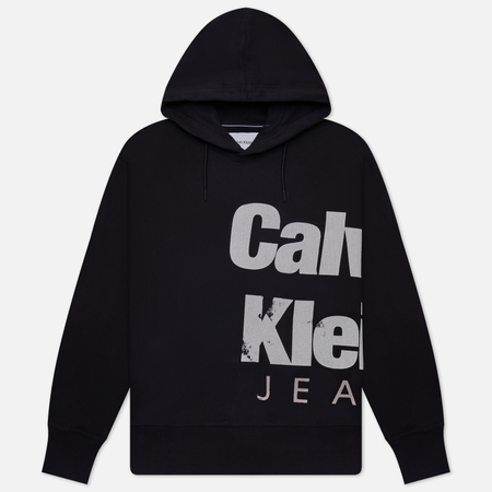 фото Мужская толстовка calvin klein jeans bold institutional hoodie, цвет чёрный, размер s
