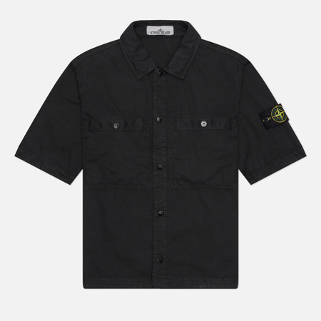 фото Мужская рубашка stone island cotton gauze regular, цвет чёрный, размер s