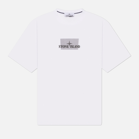фото Мужская футболка stone island grid print, цвет белый, размер xl