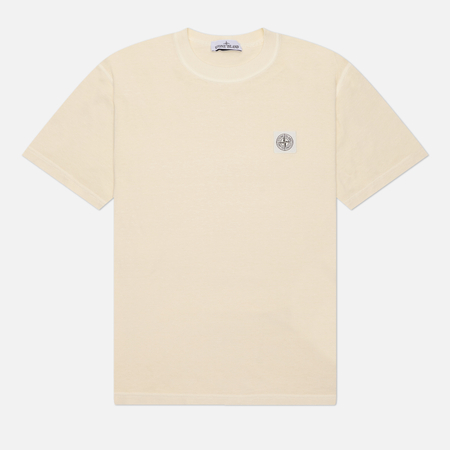 фото Мужская футболка stone island organic cotton jersey fissato effect, цвет бежевый, размер xxl
