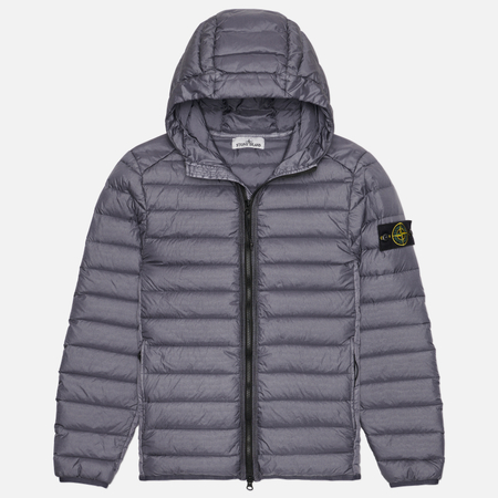 фото Мужской пуховик stone island loom woven chambers down-tc hooded, цвет голубой, размер m