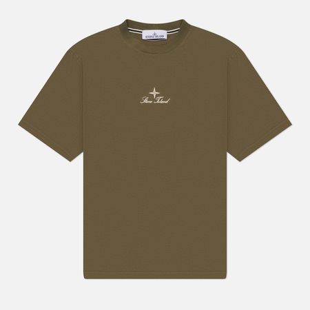 фото Мужская футболка stone island stitched-detail logo, цвет зелёный, размер l