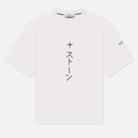 фото Мужская футболка stone island japanese graphic, цвет белый, размер m