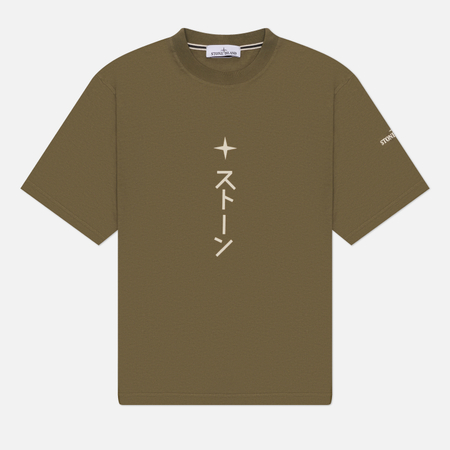 фото Мужская футболка stone island japanese graphic, цвет зелёный, размер s