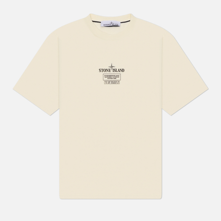фото Мужская футболка stone island combed organic cotton jersey industrial logos, цвет бежевый, размер s