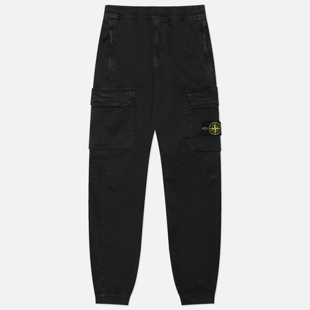 фото Мужские брюки stone island stretch organic broken twill cotton old effect regular tapered, цвет чёрный, размер 32