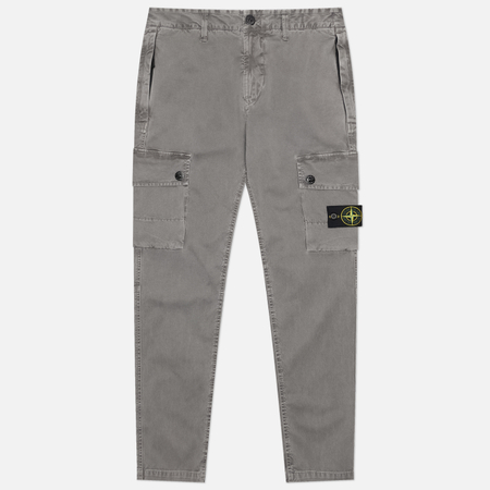 фото Мужские брюки stone island stretch organic broken twill cotton old effect slim, цвет серый, размер 34