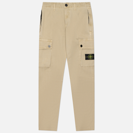 фото Мужские брюки stone island stretch organic broken twill cotton old effect slim, цвет бежевый, размер 33