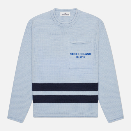 фото Мужской свитер stone island marina stripe-detail crewneck, цвет голубой, размер m