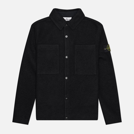 фото Мужская рубашка stone island felted overshirt, цвет чёрный, размер s