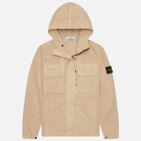 фото Мужская куртка ветровка stone island canvas weave cotton hooded, цвет бежевый, размер l