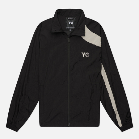 фото Мужская куртка ветровка y-3 raw edge 3 stripes nylon shell, цвет чёрный, размер m