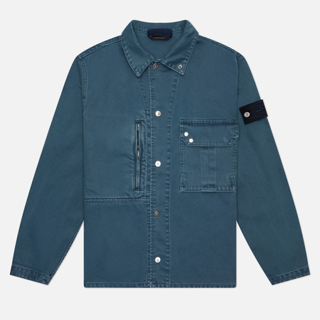 фото Мужская рубашка stone island light bull denim indigo-tc comfort overshirt, цвет синий, размер m