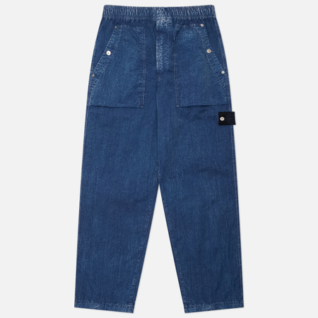 фото Мужские брюки stone island hollow fibre nylon indigo-tc marmo corrosion, цвет синий, размер 32