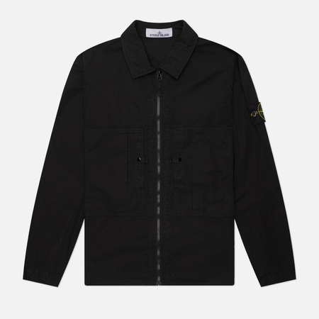 фото Мужская рубашка stone island mercerised organic cotton ripstop overshirt, цвет чёрный, размер xl