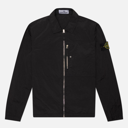 фото Мужская рубашка stone island nylon metal in econyl regular zip overshirt, цвет чёрный, размер xl
