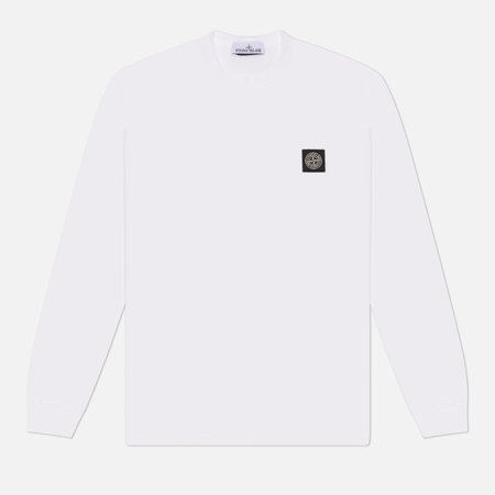 фото Мужской лонгслив stone island 60/2 cotton jersey slim compass patch, цвет белый, размер l