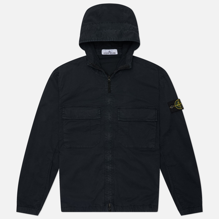фото Мужская куртка ветровка stone island stretch organic cotton twill hooded, цвет синий, размер l