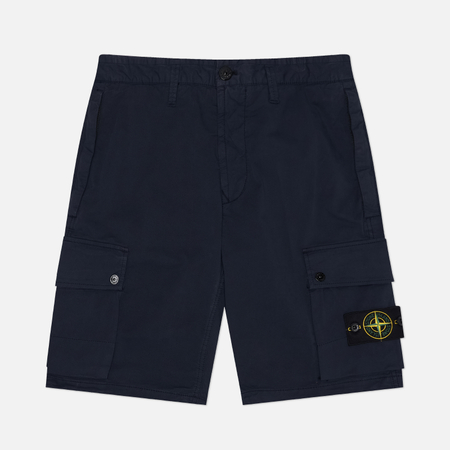 фото Мужские шорты stone island stretch organic cotton twill slim, цвет синий, размер 32