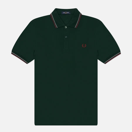 фото Мужское поло fred perry m3600 twin tipped, цвет зелёный, размер l
