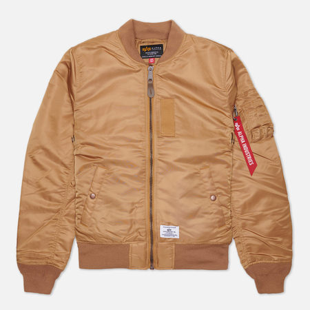 фото Мужская куртка бомбер alpha industries ma-1 mod flight, цвет коричневый, размер s