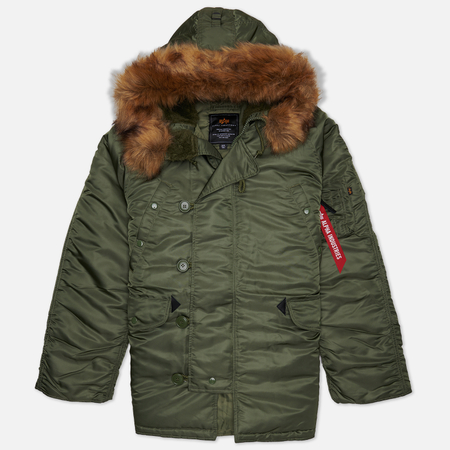 фото Мужская куртка парка alpha industries n-3b heritage, цвет зелёный, размер s