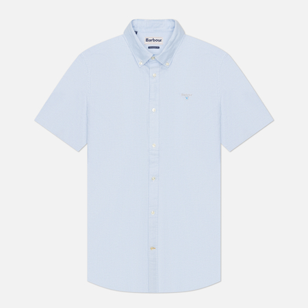 фото Мужская рубашка barbour oxford tailored short sleeved, цвет голубой, размер xl