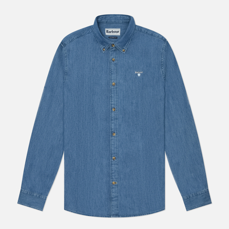 фото Мужская рубашка barbour denim crest tailored, цвет синий, размер m