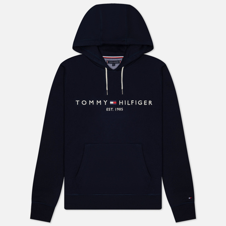 фото Мужская толстовка tommy hilfiger core tommy logo hoodie, цвет синий, размер s