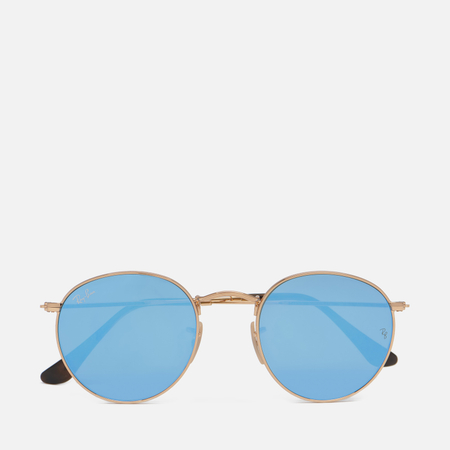 фото Солнцезащитные очки ray-ban round flat lenses, цвет золотой, размер 50mm